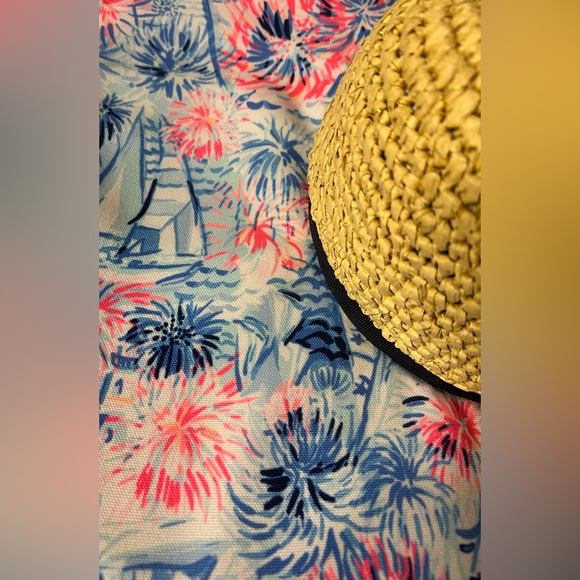Lilly Pulitzer "From Sea to Shining Sea" Natural Straw Beach Hat. - Picture 3 of 5